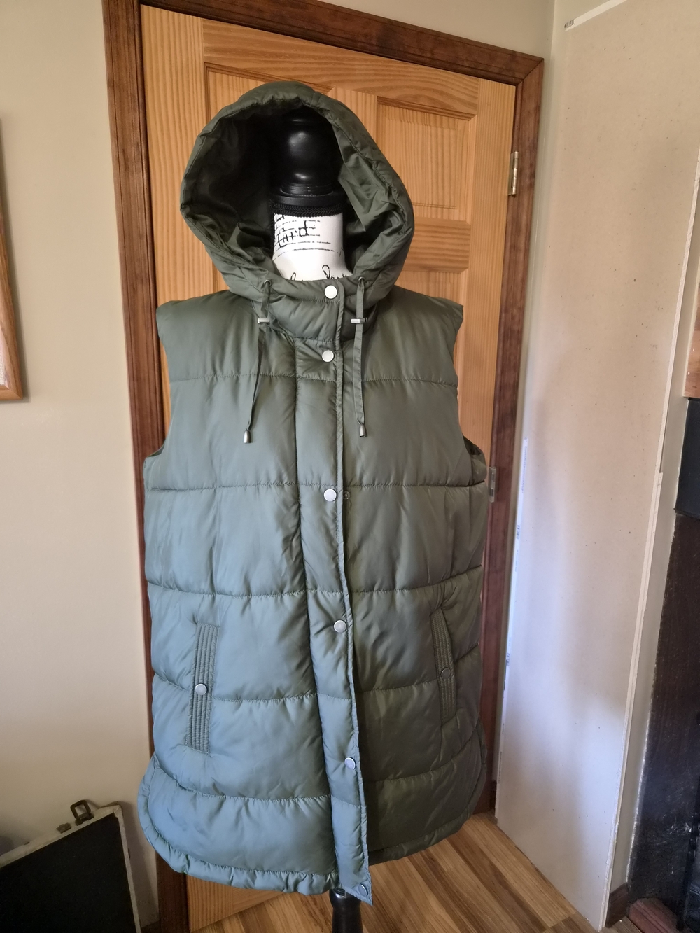 St. John's Bay Olive Green Hooded Sleeveless Puffer Vest